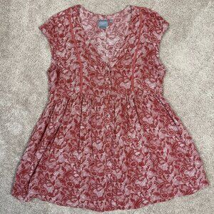 Anthropologie Vanessa Virginia Dress Women S Red Mini Boho Swing Babydoll Henley